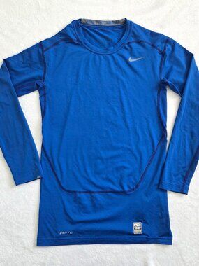 Nike Pro Combat Shirt Men's Large Dri Fit Blue Long Sleeve Activewear Gym Sports